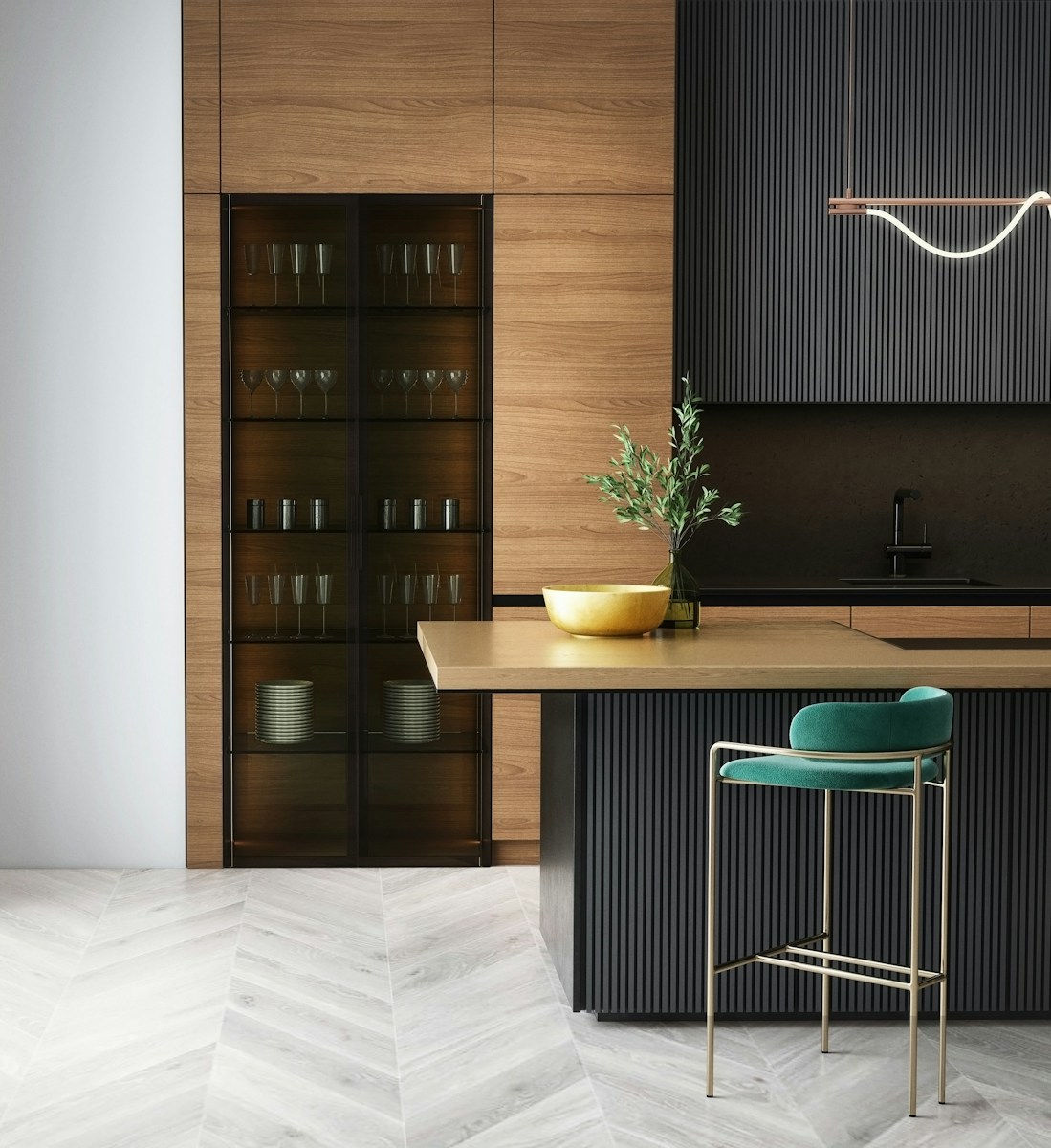 Modern Dark Kitchen With Decorative Fluted Surfaces Kitchen Remodel in Sacramento, CA by Pro Life Construction INC project photo